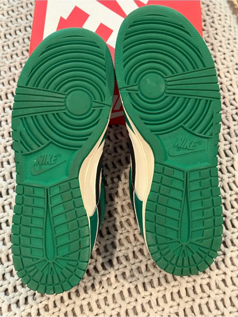Nike White and Green Dunk-Style Low Tops